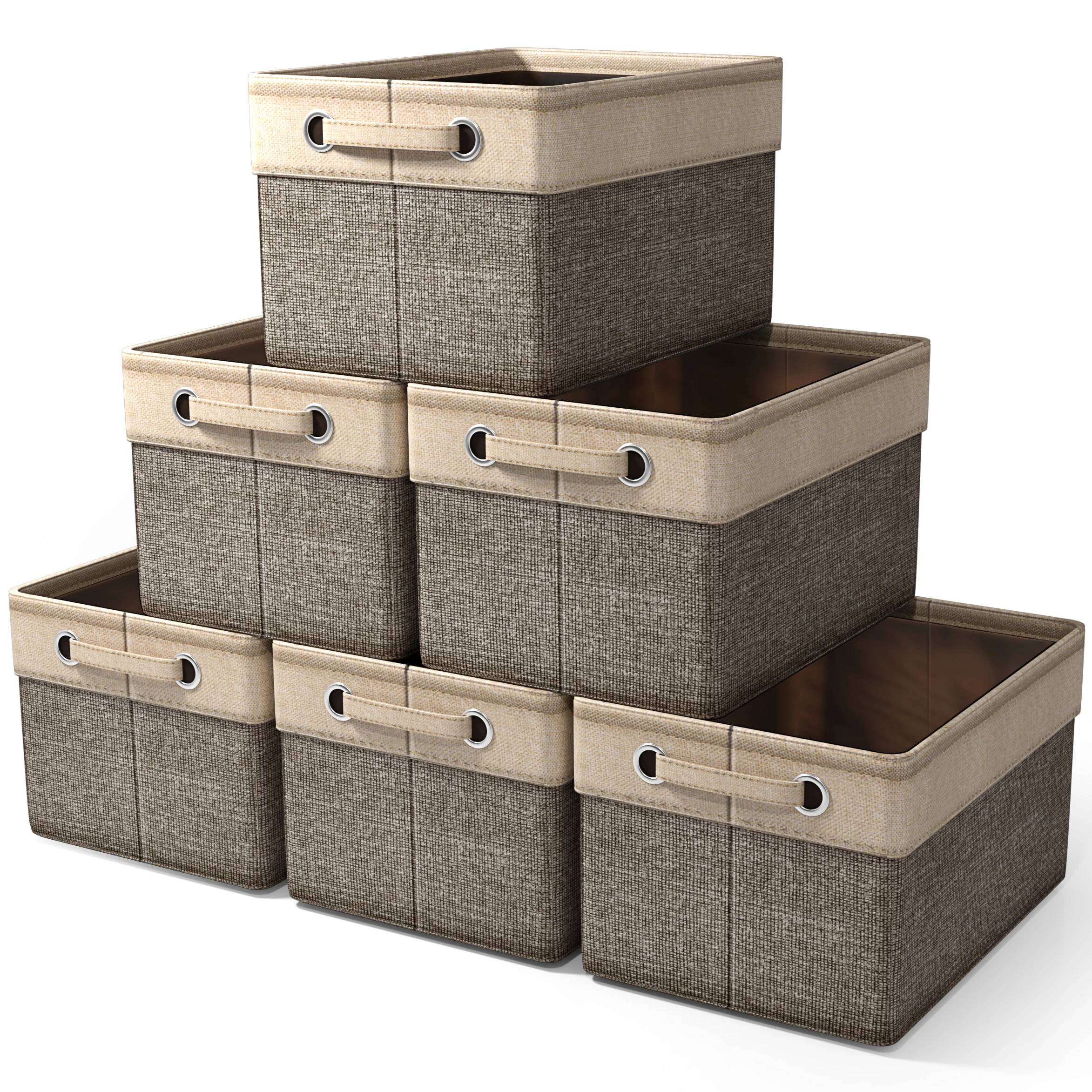 

6-Piece Foldable Fabric Bins with Handles – Large Brown Storage Cubes for Closet, Shelf, Home Organization