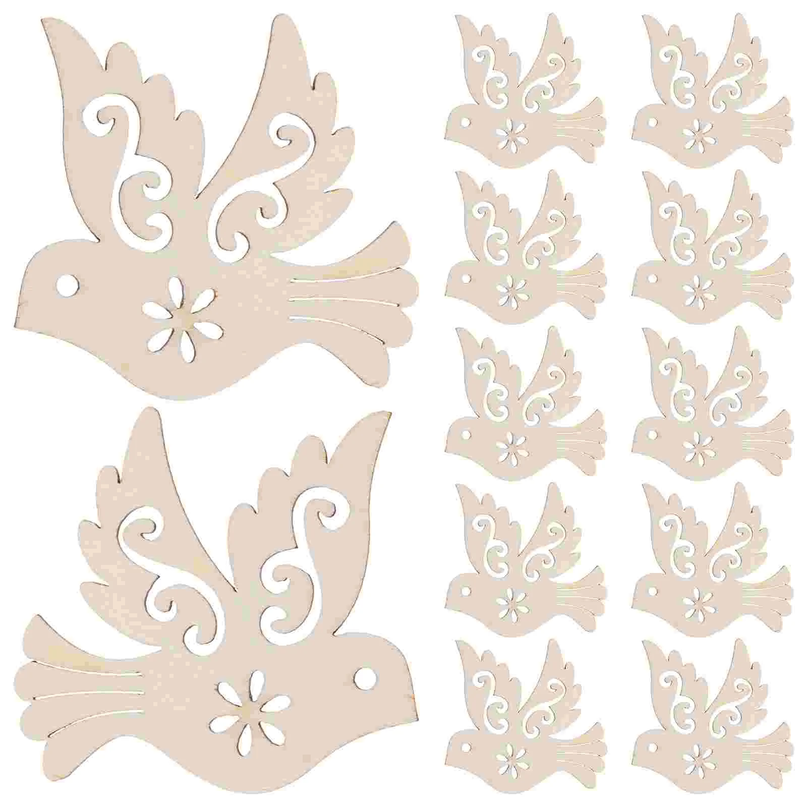 

50 Pcs Peace Dove Accessories Wood Embellishments Wooden Unfinished Ornament Pendant Hollow Pigeon Chips Slices