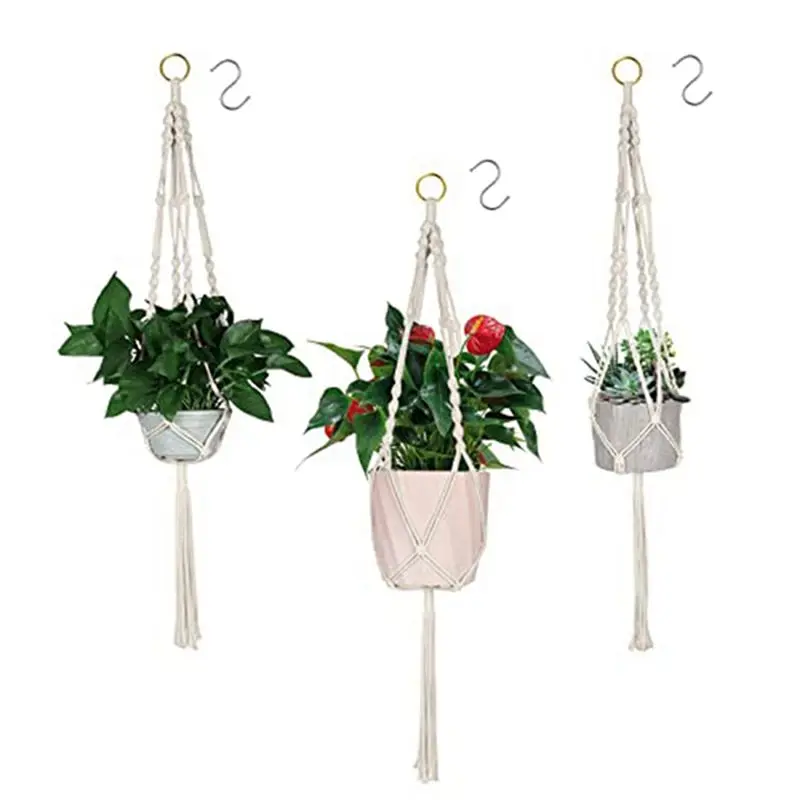 Fits for Hanging Baskets, 4 Pack Cotton Rope Macrame Plant Hanger with 4 Hanging Hooks - 80CM & 100CM