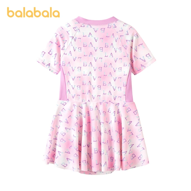 Balabala Swimwear Girls 2024 Summer New Swimwear Older Children Sun Protection One-Piece Swimsuit with Letter Print Playful Cute