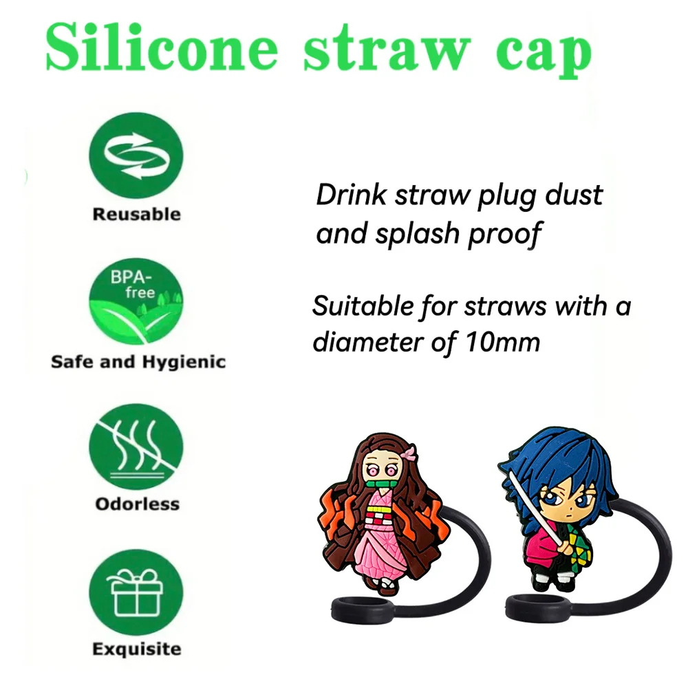 New Japanese animation Straw Cover Cap 10MM Drink Straw Plug Reusable Splash Proof Fit Cup Accessories Straw Cap Charms Pendant