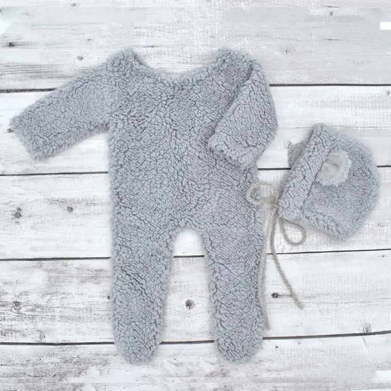 أفخم الطفل رومبير الكرتون الدب قبعة التصوير الفوتوغرافي يطرح الزي الوليد دش هدية