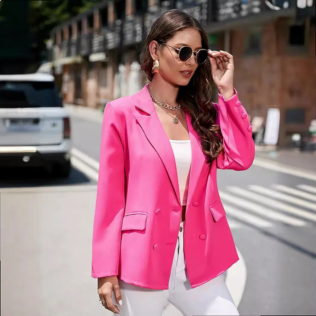 Pure Color Blazer Women Fall Spring Summer Office Lady Suit Tops Blouses
