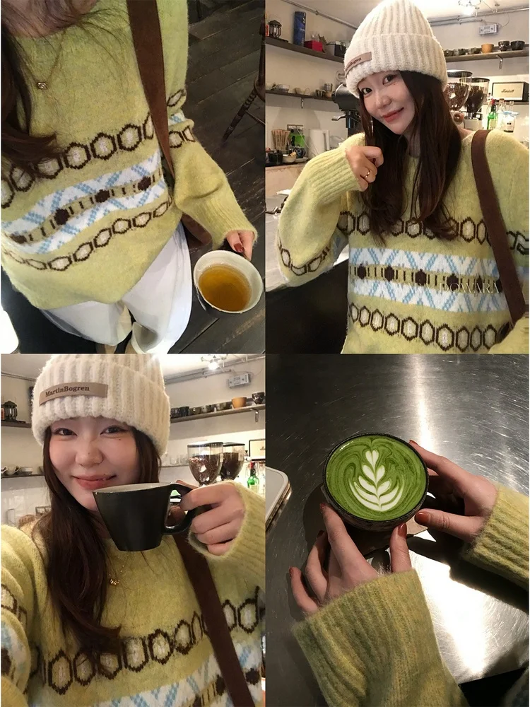 

e Embroidered Large Size Women's Sweater Winter Versatile Loose Knitted Top Diamond Pattern Sli Commute Sle