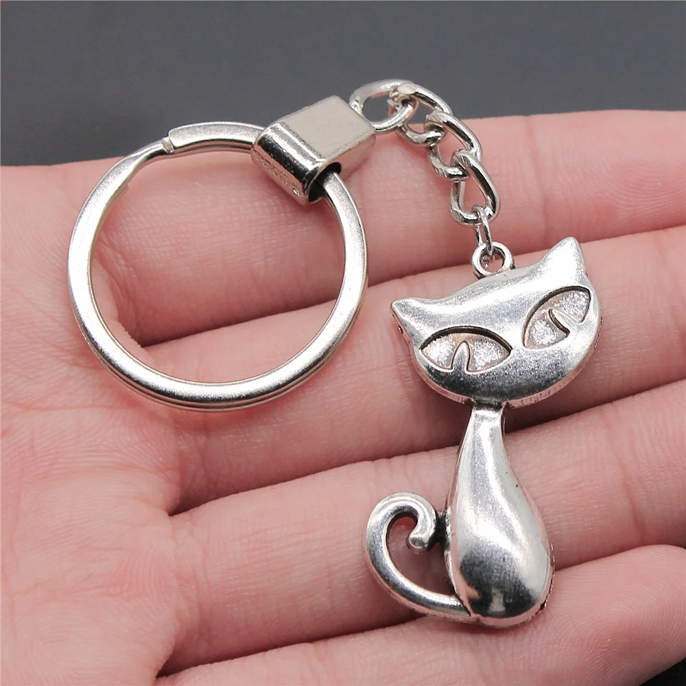 Men Keychain DIY Metal Holder Chain Vintage 2 Colors 39x32mm Big Cat Pendant Keychain Dropshipping