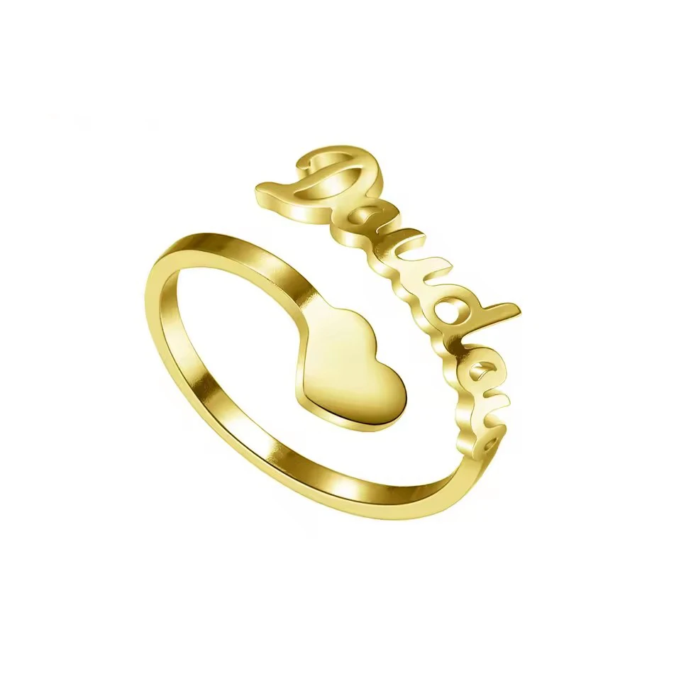 Personalized Filled Heart Name Ring/Customized Unique Ring /For Girlfriend,Wife,Mom Gifts Statement Jewelry - Adjustable Collar