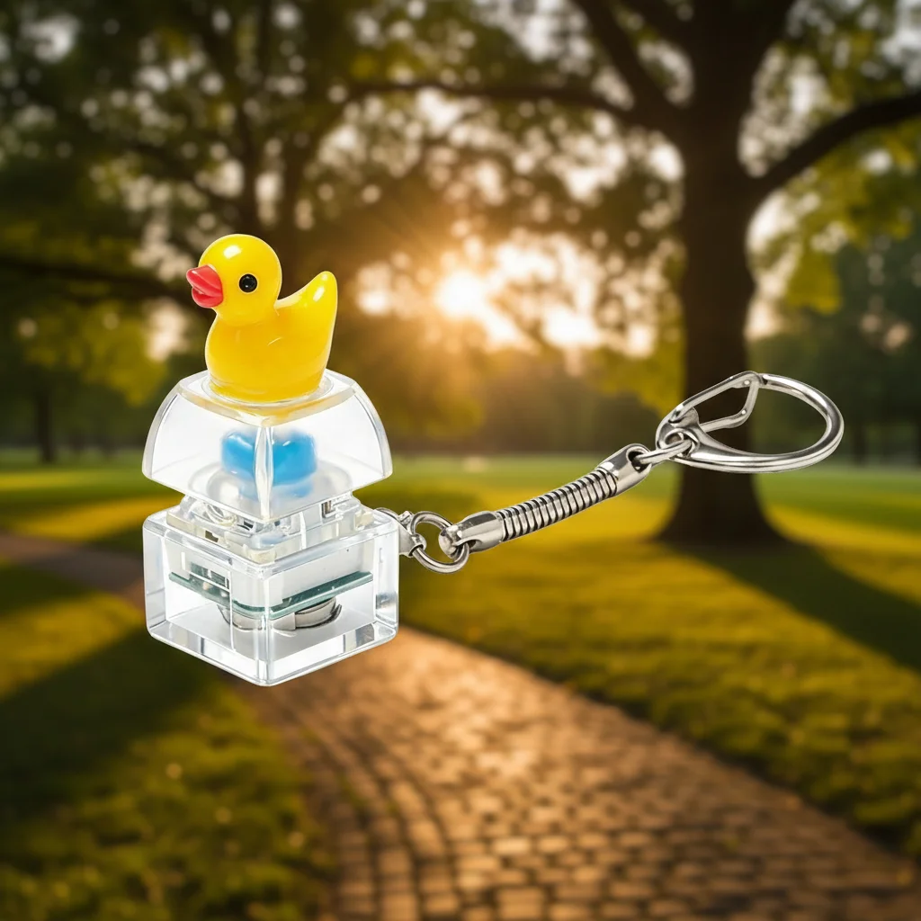 Cute White Duck Clear Shell Button Fidget Keychain Portable Press Buttons Stress Relief  Smooth Shell Decompression Key Ring
