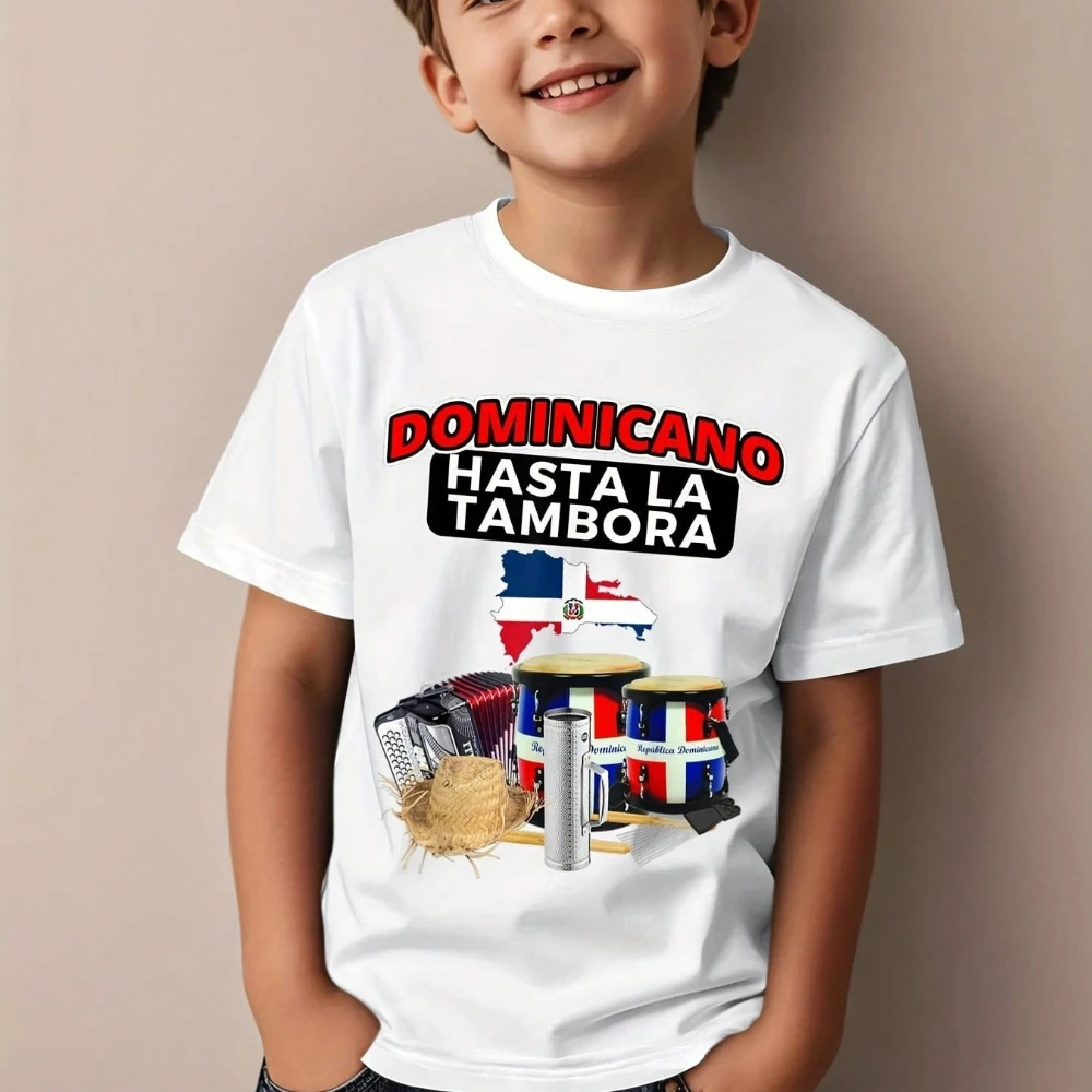 Dominikanische Republik Drum T-Shirt Festival Kinder-Mode-Shirt Humorvolle und coole Designs Kinder-T-Shirt Jungen- und Mädchen-Baumwoll-Tops