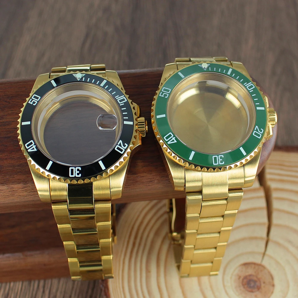 NH35 Gold 40mm Diver Watch Case watch accessories Sapphire for Seiko NH35 NH36 8215 2824 sub Case Oyster Bracelet Slide Buckle