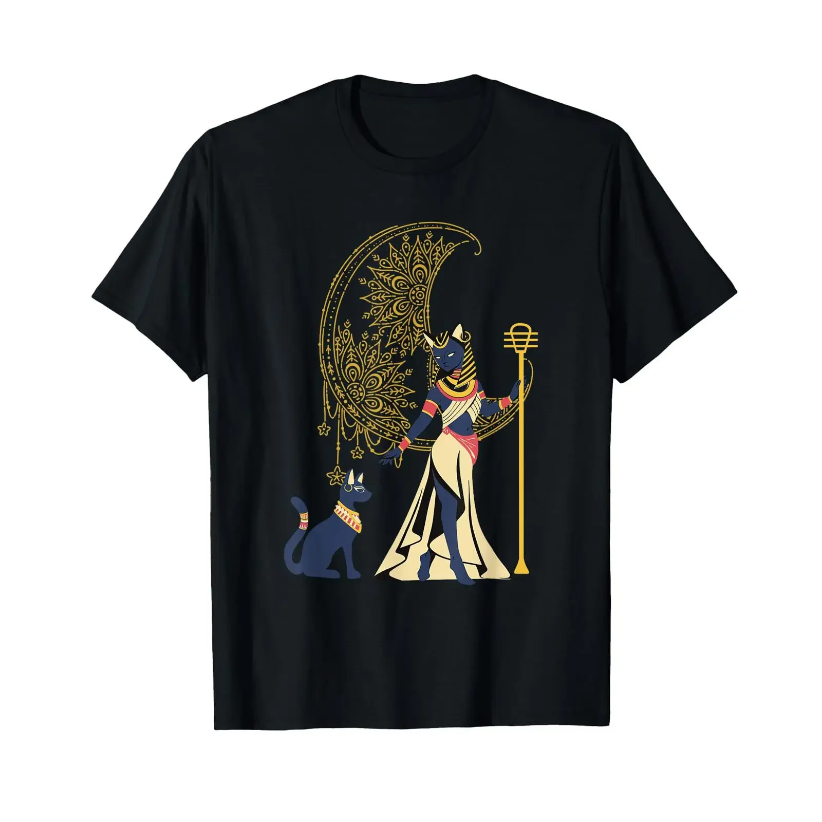 Ancient Typical Cat Goddess Bastet Egypt Crescent Moon T Shirt vintage Washed designer clothes Casual Slightly Unisex Soft