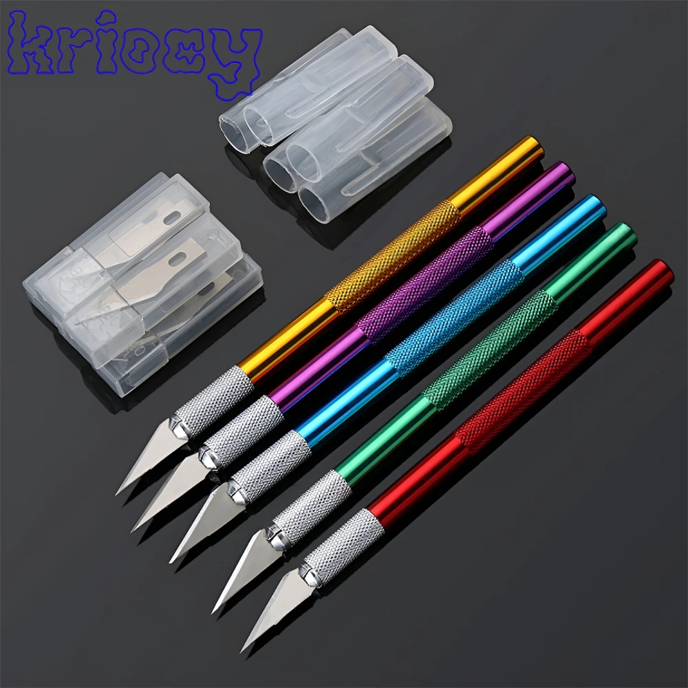 Kit de Herramientas de Cuchillo de Precisión Metálico Antideslizante, Cuchillos para Grabado y Manualidades + 5 Cuchillas, Herramientas Manuales para Reparación de PCB de Teléfonos Móviles
