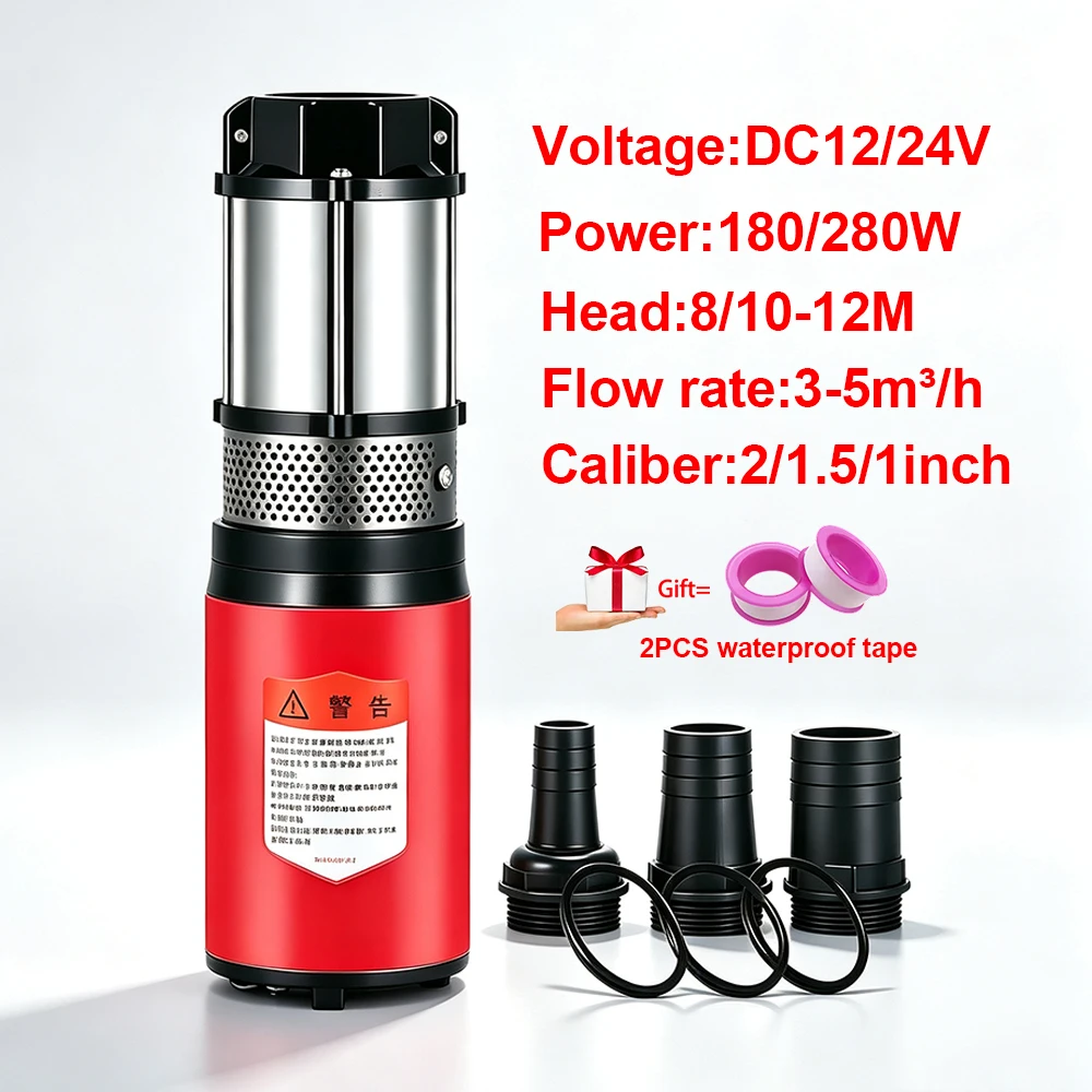12V24V DC Solar Submersible Deep Well Pump Stainless Steel Water Pump 1/1.5/2Inch Outlet for Irrigation Car Washing Well Pumping