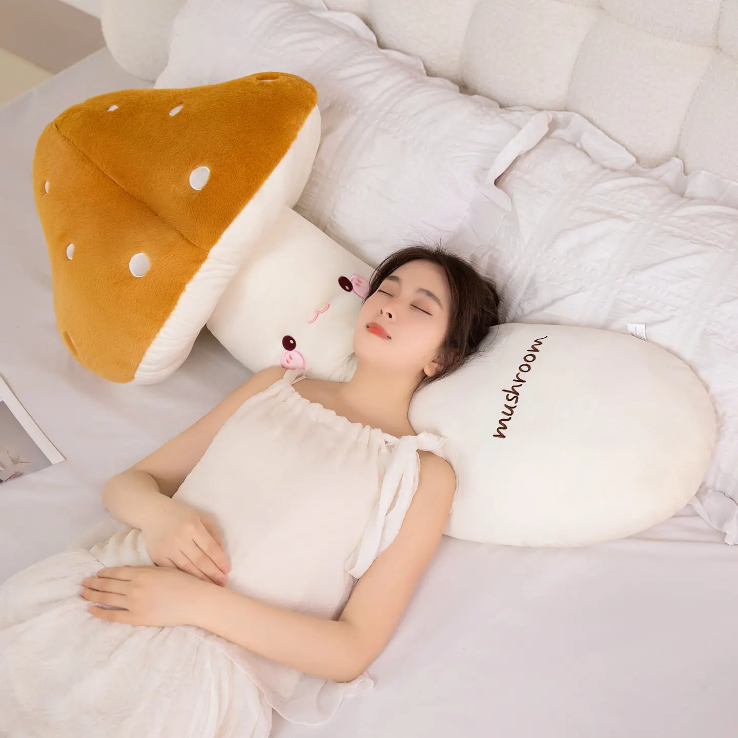 70/110cm Giant Cartoon Mushroom Plush Doll Pillow Colorful Long Strip Mushroom Plant Plush Toy Warm Hug Gift For Girlfriend