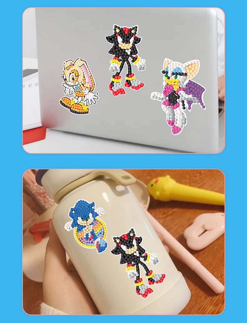 12pcs Sonic The Hedgehog Diamond Painting Kit Handmade DIY Sticker Toys Anime Game Pattern Refrigerator Decorations