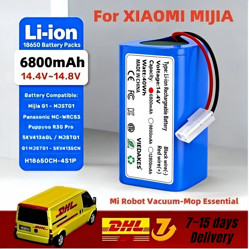 

2026 NEW 18650 battery pack 14.4V 6800mAh lithium ion battery suitable for Xiaomi G1 Mi Essential MJSTG1 robot vacuum cleaner