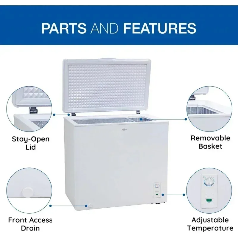 فريزر صدر كبير من TGBFKoolatron، 7.0 قدم مكعب (195 لتر)، أبيض، تجميد عميق يدوي، سلة تخزين، ظهر مسطح موفر للمساحة، علي