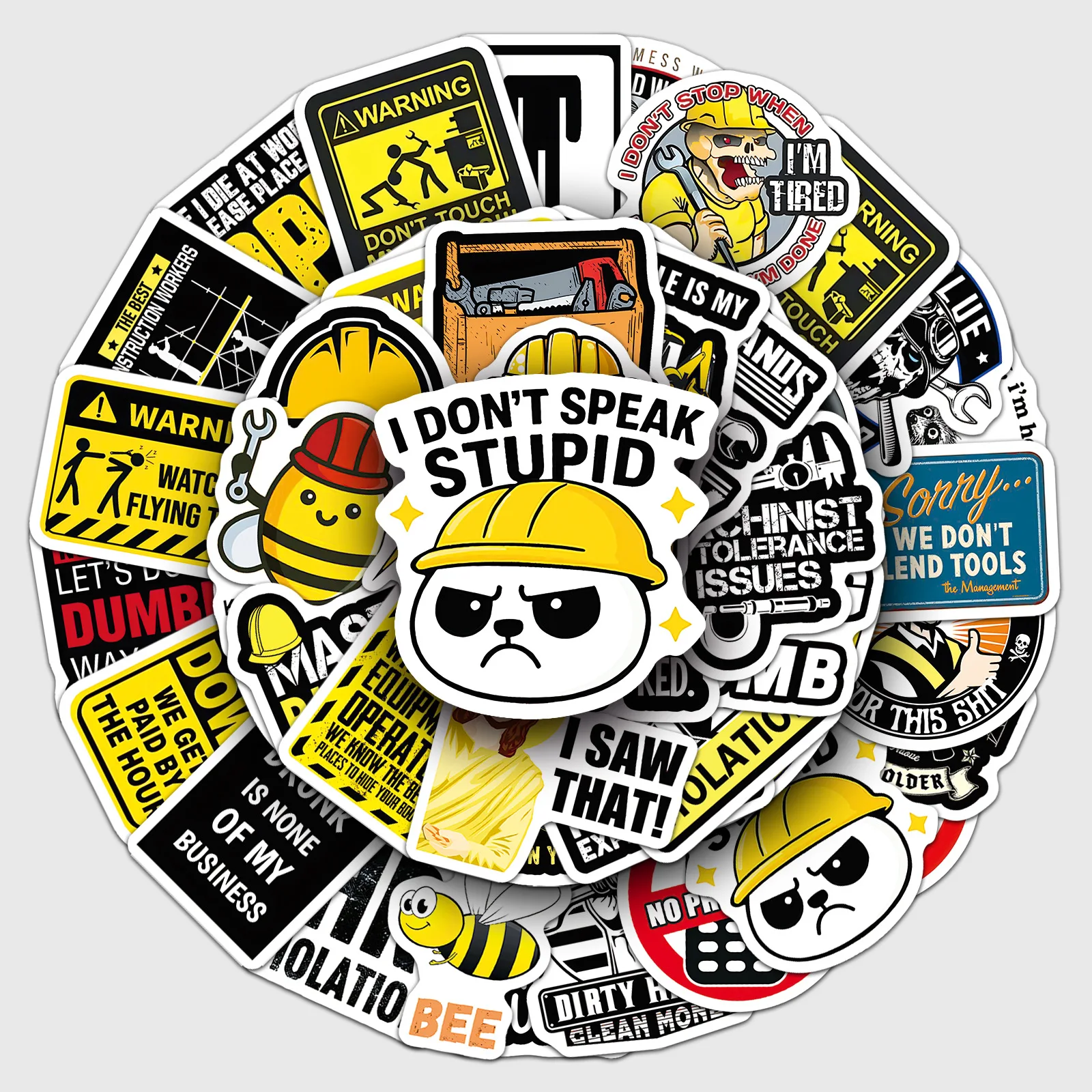 

50PCS Cartoon Cool Safety Hat Slogan Graffiti Sticker DIY Scooter Phone Case Laptop Decoration Waterproof Decal Toy