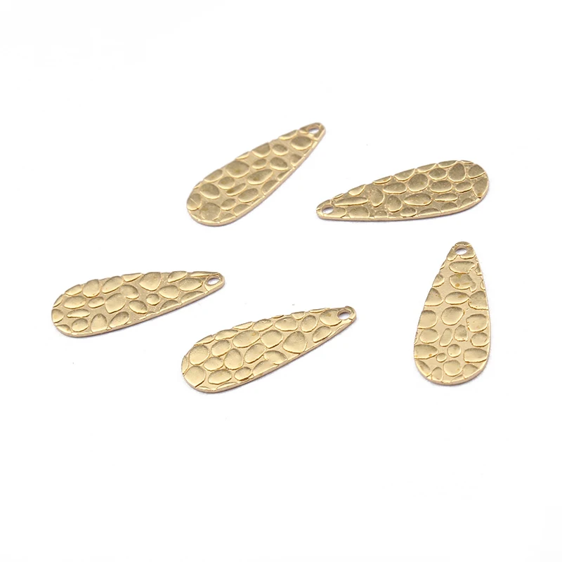 40Pcs Raw Brass Hammered Textured Teardrop Charms End Extended Chain Beads Tags Earrings Findings For Jewelry Making Wholesale