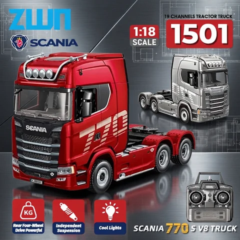 HUINA 1501 2.4G RC Truck With Light 1:18 4WD Full Scale 19CH Remote Control Car Alloy Heavy Truck Trailer Model Toy For Kid Gift