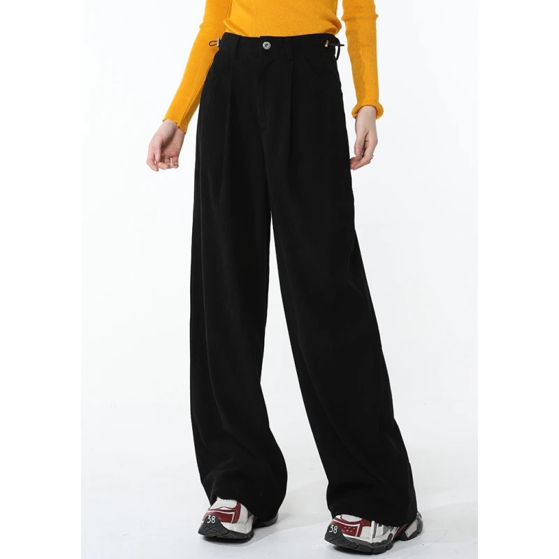 

Women Black Sweatpants Corduroy High Waist Vintage Baggy Pants American Fashion Leisure Female Bottoms Straight Wide Leg Trouser