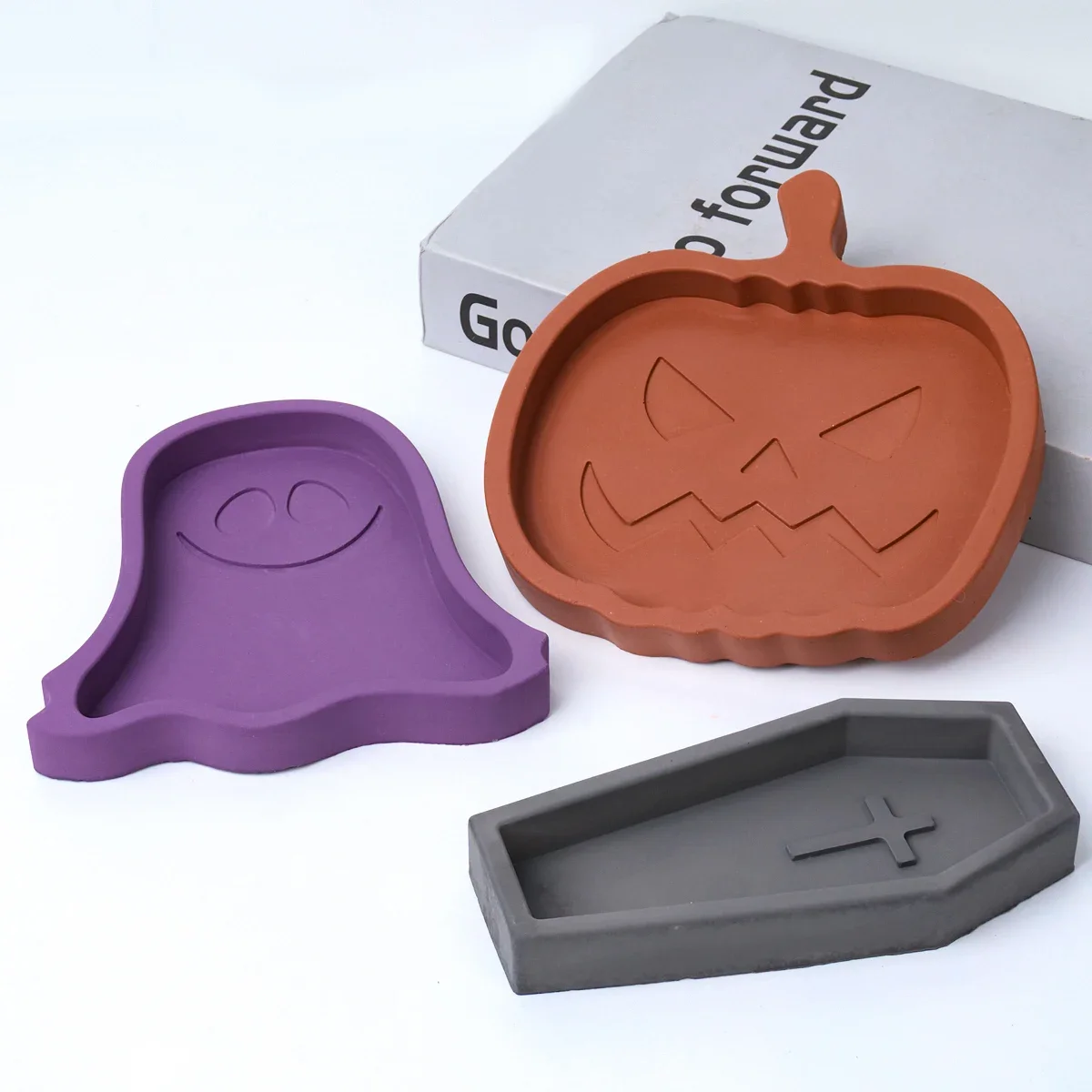 Halloween Series Tray Silicone Mold DIY Handmade Pumpkin Ghost Coffin Shape Plaster Pouring Plate Coaster Resin Mold Party Decor