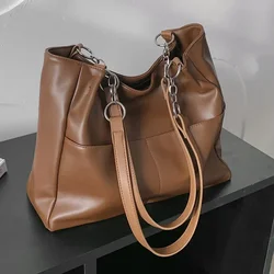 Shoulder Side Bags for Women Vintage Solid Color Simple Large Capacity Big PU Leather The Latest Handbags Travel Totes