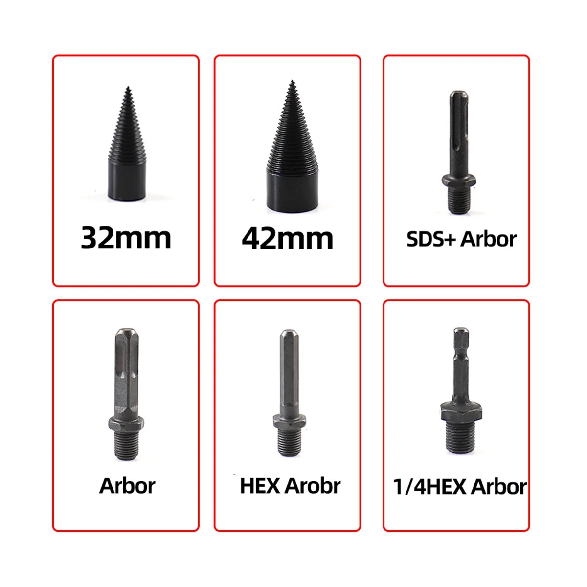 6 Stück 32/42mm Holz spalt bohrer und Holz spalt gerät mit gespaltenen Holz bearbeitungs werkzeugen.