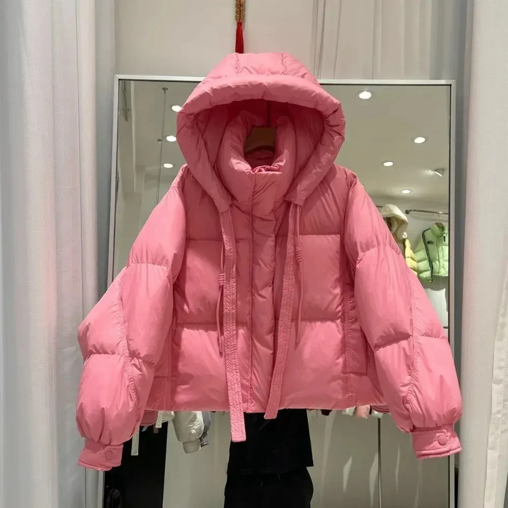 Autumn Winter Female Duck Down Outerwear Luxury Down Jacket Women Short Fluffy Puffer Coat Hooded Bread Parkas Korean Fashion