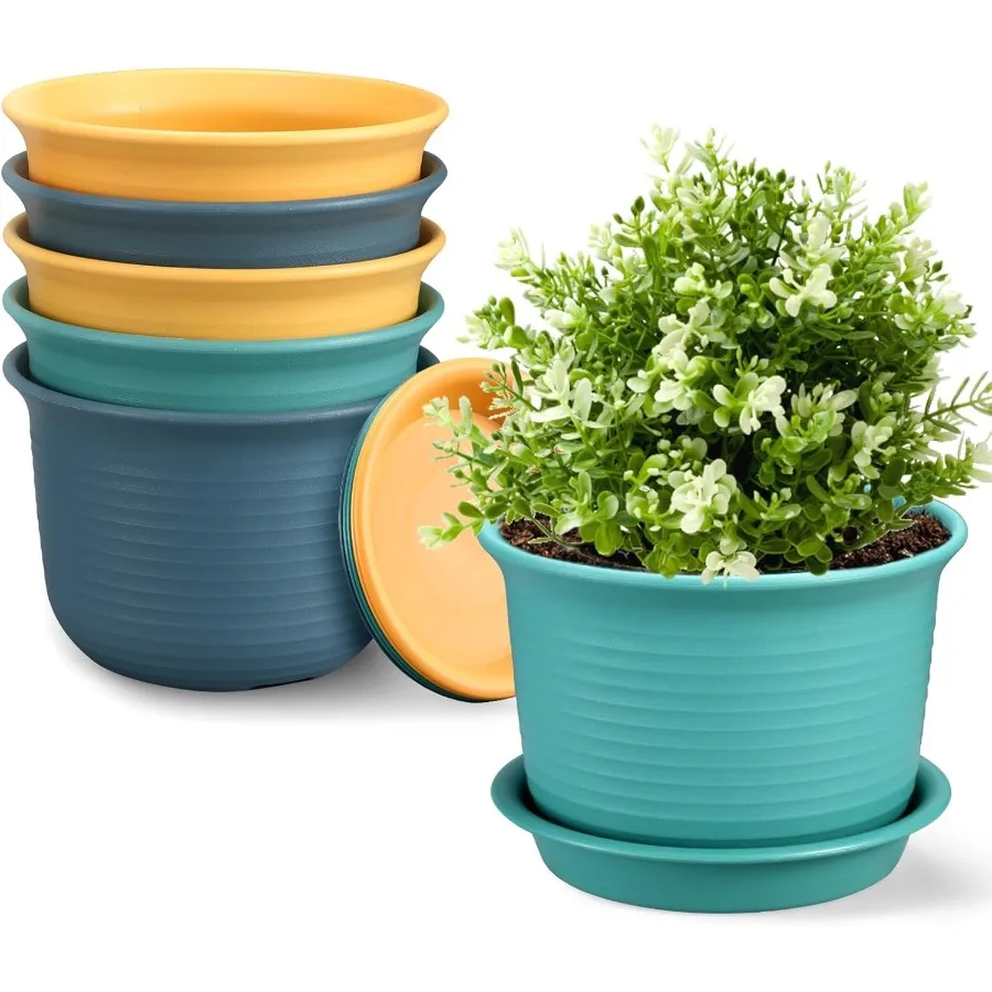 

7 inch Large Plant Pots 6 Pack Flower Pots Planters for Indoor Plants Planters with Drainage Hole and Tray Saucer