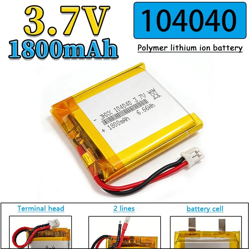 104040 3.7V 1800m Lithium Polymer LiPo Rechargeable Battery  Power For GPS PSP DVD Mobile phone Video Game PAD E-books Tablet PC