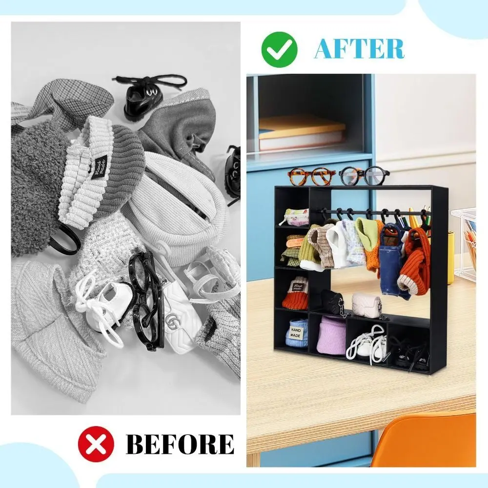 Large Capacity Doll Clothes Closet Portable Cute Clothes Storage for Figures Durable with 10 Hangers Doll Accessories