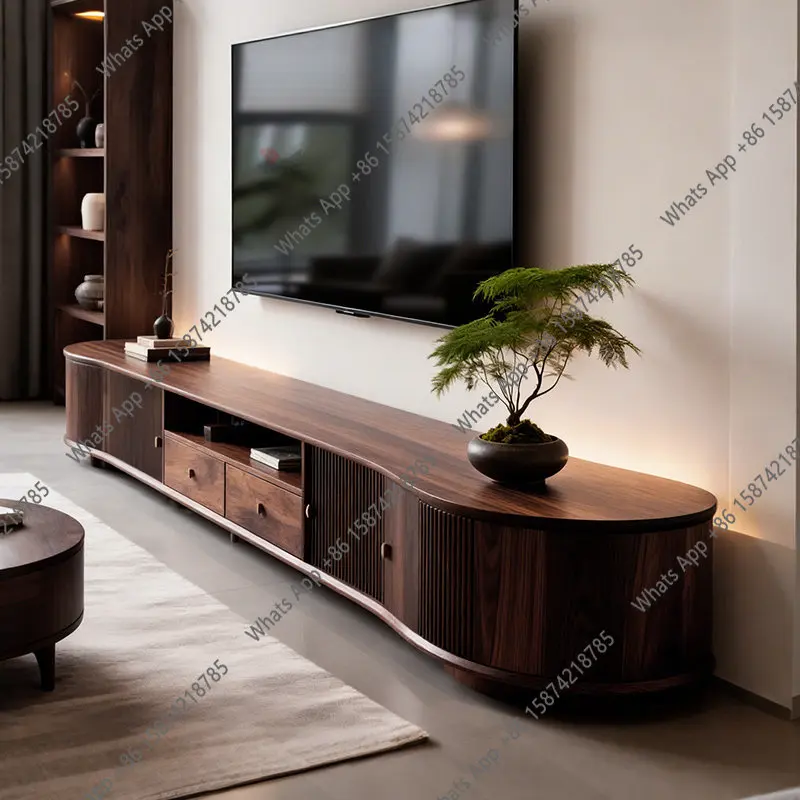 

New Chinese-style solid wood TV cabinet, living room household high-end black walnut size apartment floor storage video cabinet