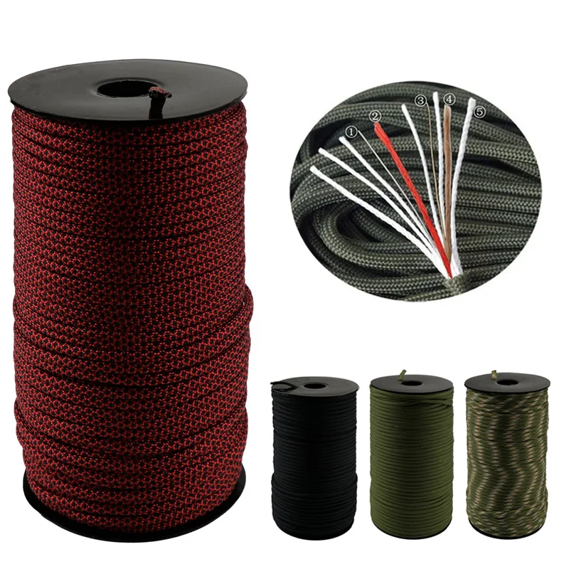 100M 550 10-Core Paracord 4mm Outdoor Camping Survival Tool PE Fire Rope Fishing Cotton Line Parachute Hiking