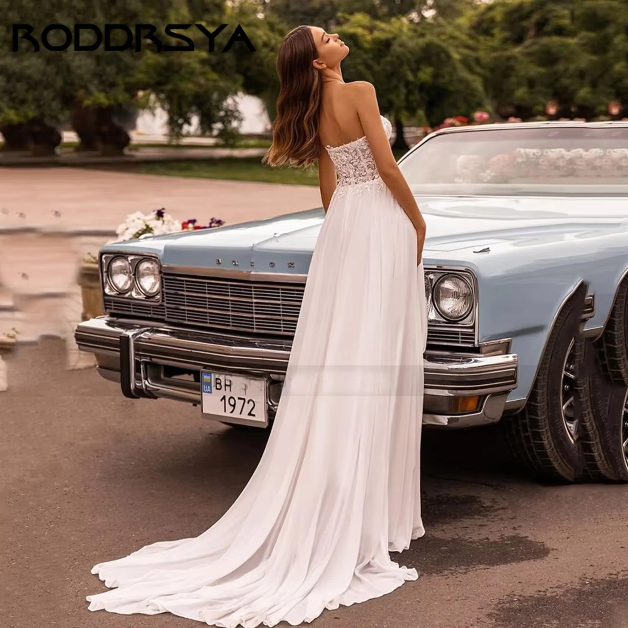 RODDRSYA Beach Sweetheart Wedding Dress Srapless Slit Sexy Backless Lace Applique Bridal Gown Train Vestido De Noiva Customized