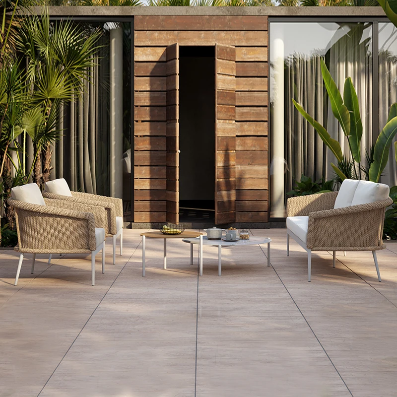 #Modern Outdoor Leisure Sofa Resorts Hotel Patio Made Of Rattan Furniture Set Villa Patio Garden Waterproof Cane Chair