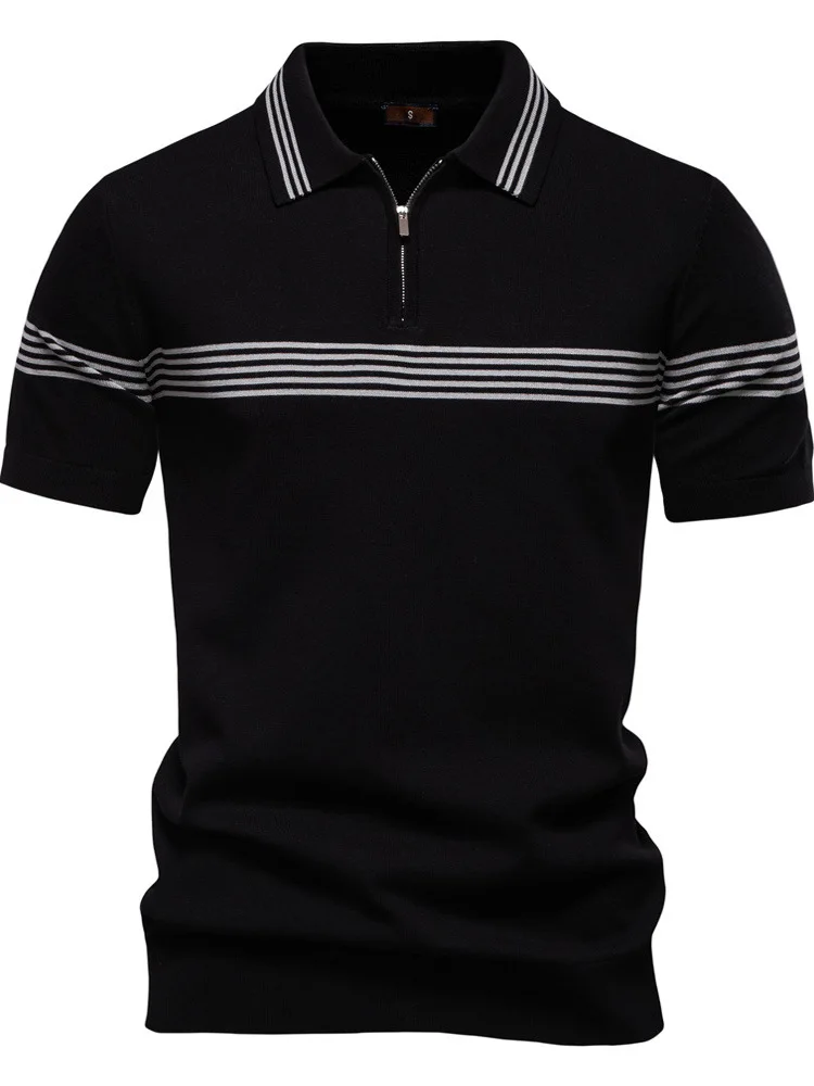 

Summer Busin Casual ort Sve irt Zipper Knitted T-irt Stand Fit Faion Urban Youth Commute Summer Thin