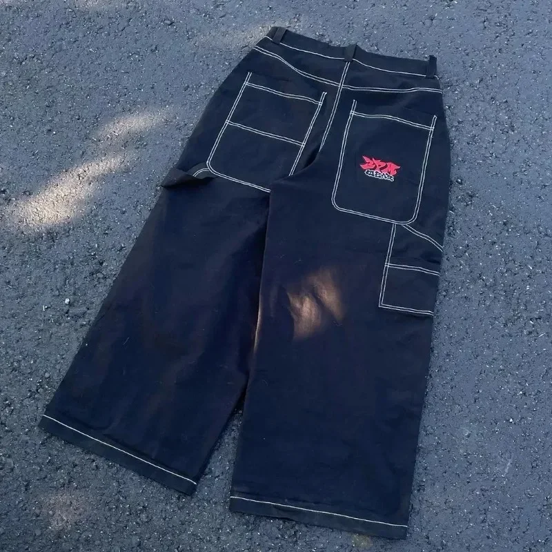 Pantalones vaqueros con dobladillo Extra ancho Y2K para hombre, ropa de calle Harajuku holgada, pantalones de pierna ancha, bordado de letras Vintage, Hip Hop, alta calidad, nuevo