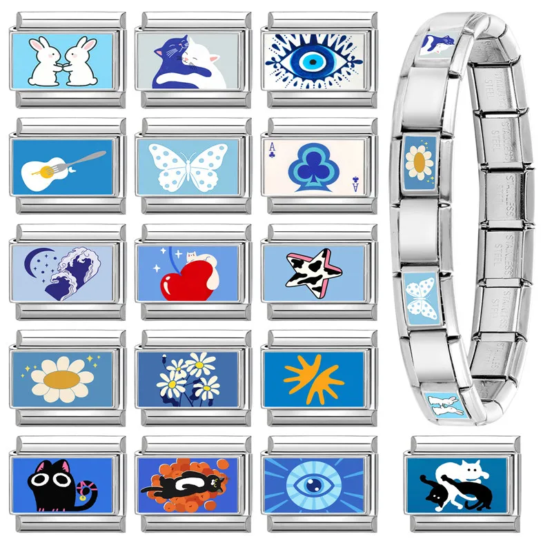 جديد جميل الحيوانات الأليفة القطط والكلاب وصلات سحرية إيطالية تناسب 9 مللي متر سوار الفولاذ المقاوم للصدأ النساء الرجال DIY بها بنفسك صنع المجوهرات #4