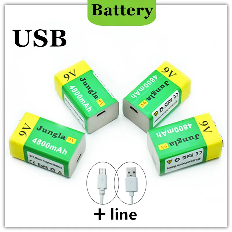 9V Battery 4800mAh Li-ion Rechargeable Battery Micro USB Batteries 9V Lithium Multimeter Microphone  pila 9v recargable usb