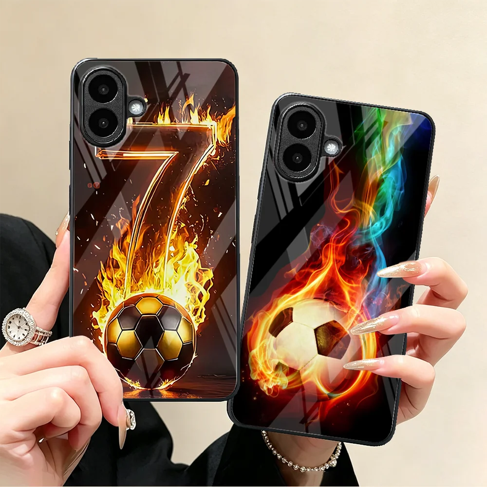 Glass Case for Xiaomi Poco C40 F4 GT M4 X7 Pro F5 F3 M3 X4 X6 X5 Phone Cover Flame Football Art