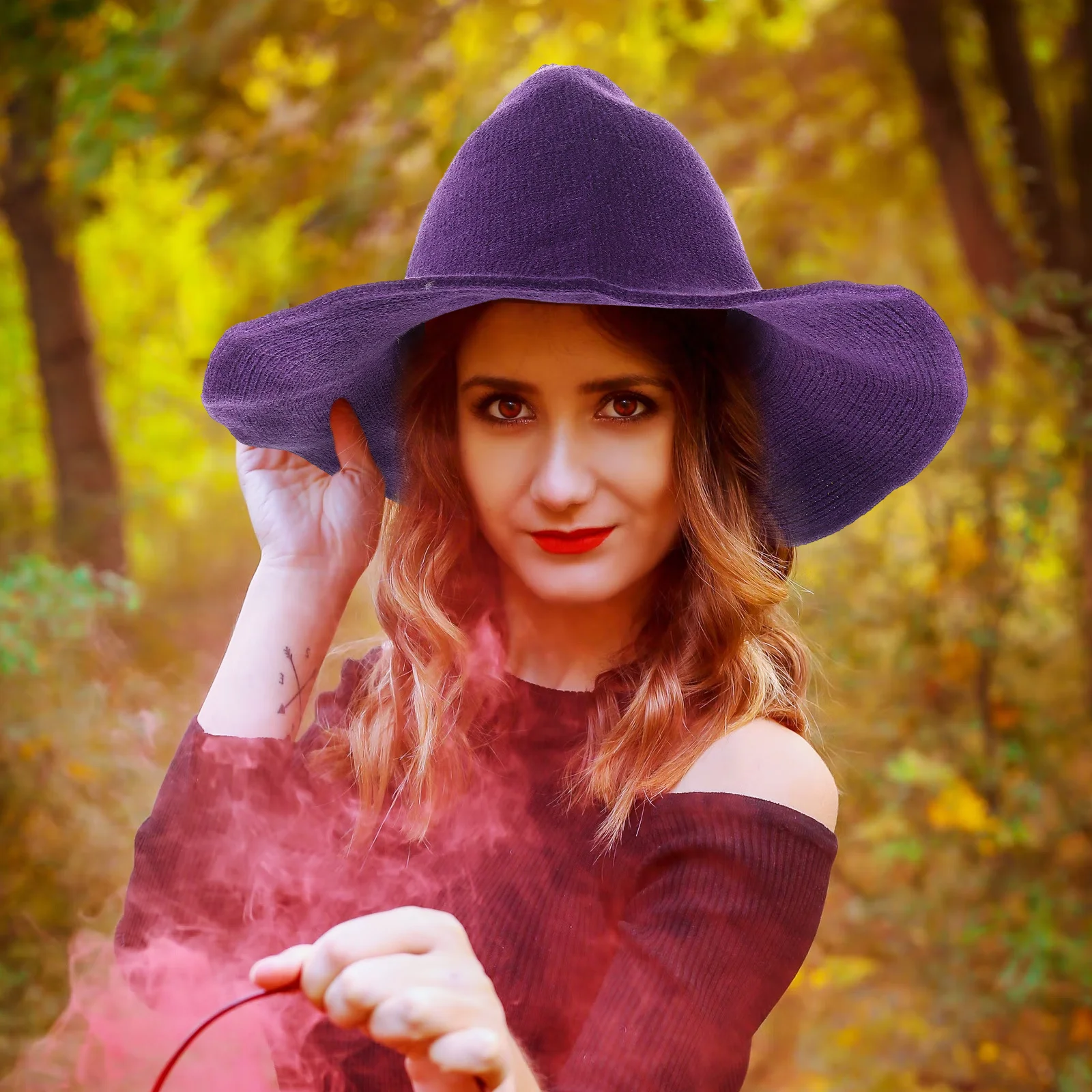 

Witch Hat For Women Foldable Cotton Halloween Party Hat Masquerade Costume Accessory Winter Use Cap Stage Performance Prop