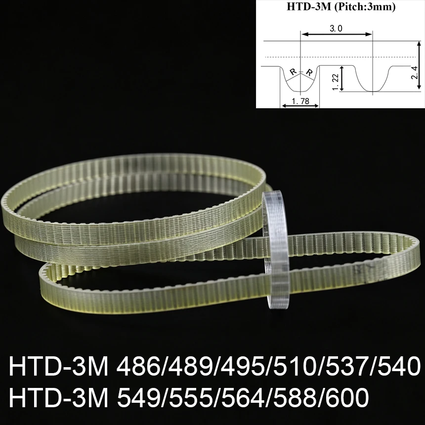 HTD 3M 486/489/495/510/537/540/549/555/564/588/600 3mm Pitch PU Steel Wire Curved ARC Teeth Cogged Synchronous Timing Belt