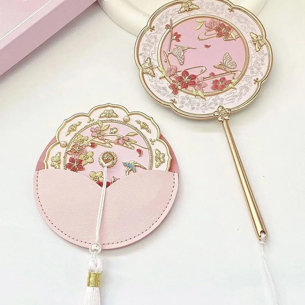 Retro Peach Blossom Mini Mirror Make Up Style Chinese Portable Mirror