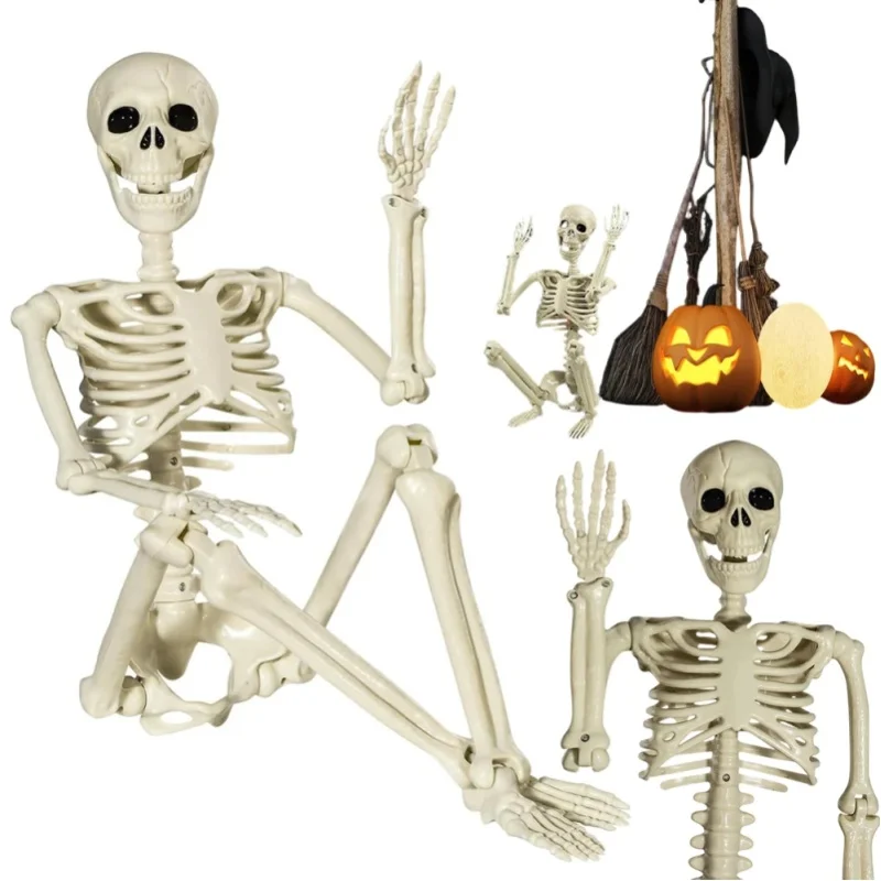 Halloween DIY – dekoracja w kształcie szkieletu, którą można rozmontować, o wysokości 94 cm. Realistyczne wykonanie, ruchome i regulowane stawy, materiał przypominający kości, z możliwością odłączania — 2