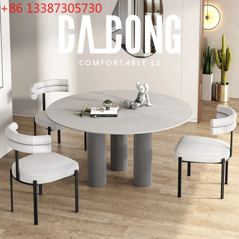 

Легкий роскошный круглый обеденный стол из каменной плиты, современный простой обеденный стол для маленькой квартиры