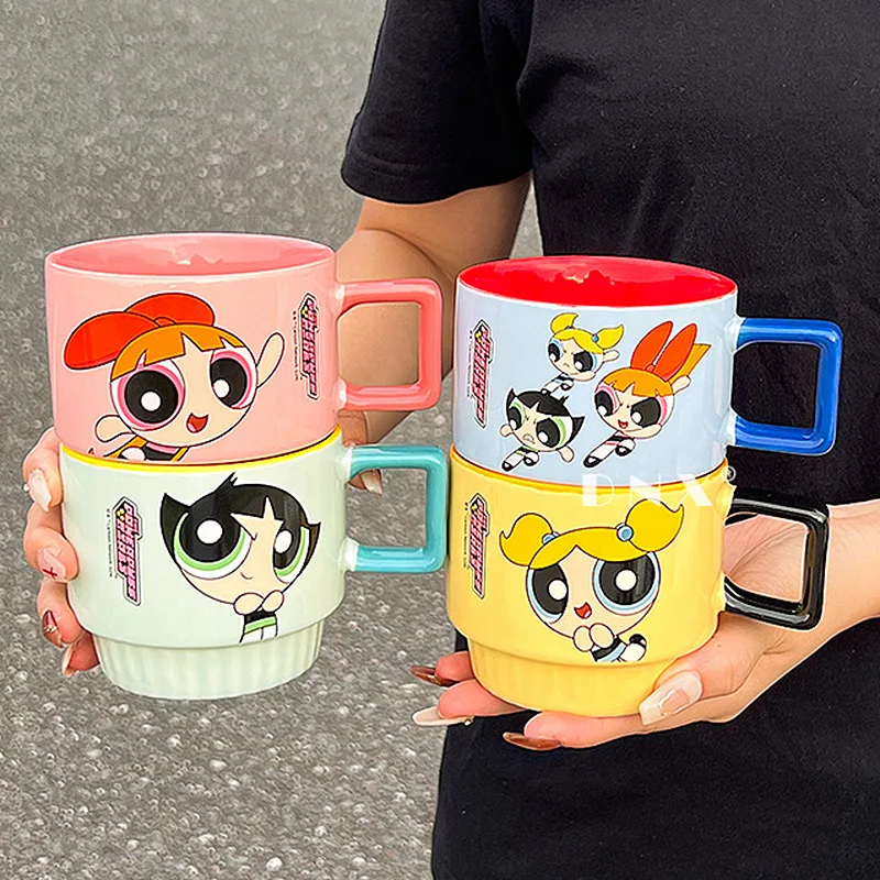 The Powerpuff Girls Blossom Bubbles Buttercup Cute Cartoon Stacking Cups Kawaii Ceramic Coffee Cup Lovely Periphery Holiday Gift