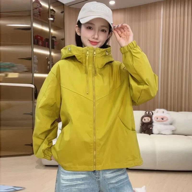 Spring Autumn Femme Long Sleeved Lined Stormtrooper Windbreaker Korean Women Double Zipper Fleece Warm Coat Casual Hooded Jacket