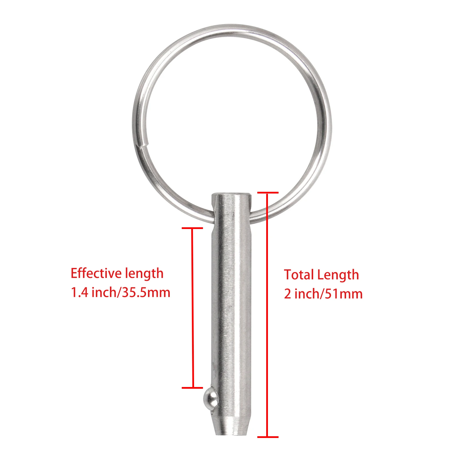 Marine Grade Quick Release Pin Bimini Top Pin, Diameter 0.25 Inch/6.3mm, Total Length 2 Inch/51mm