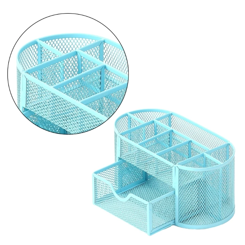 منظمات مكتبية متعددة الوظائف مع 8 حامل أقلام ودرج منزلق، حامل أقلام شبكي، منظمات أقلام موفرة للمساحة