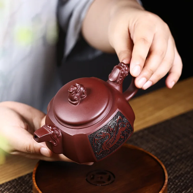 Pure hand-carved dragon line world large-capacity kung fu tea set single pot